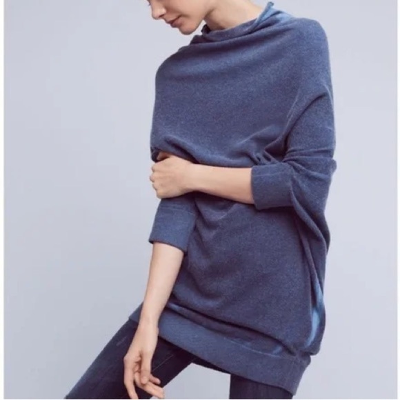 Moth Anthropologie S Blue Tie Dye Alpaca Blend Slouchy Dolman Cowlneck Sweater - Picture 1 of 10